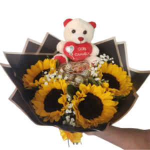 Girasoles con peluche