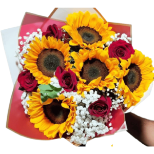 Girasoles y rosas