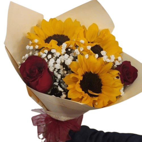 Ramo rosas y girasoles