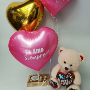 Globos en helio+peluche+ferrero rocher