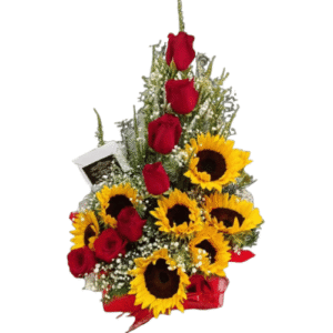 Arreglo en base, Rosas y girasoles