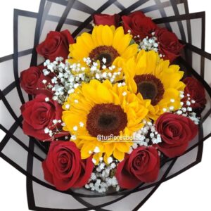 Amor con Girasoles y Rosas
